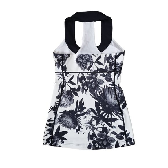 Lululemon Luon Scoop Neck Racerback Tank Black & White Floral - Picture 3 of 9